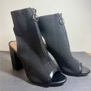 Black Peep-Toe Block Heel Booties